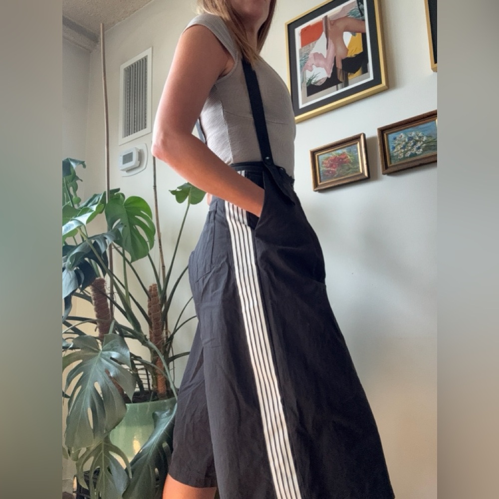 Black Wide Leg Bermuda Shirts with Suspenders